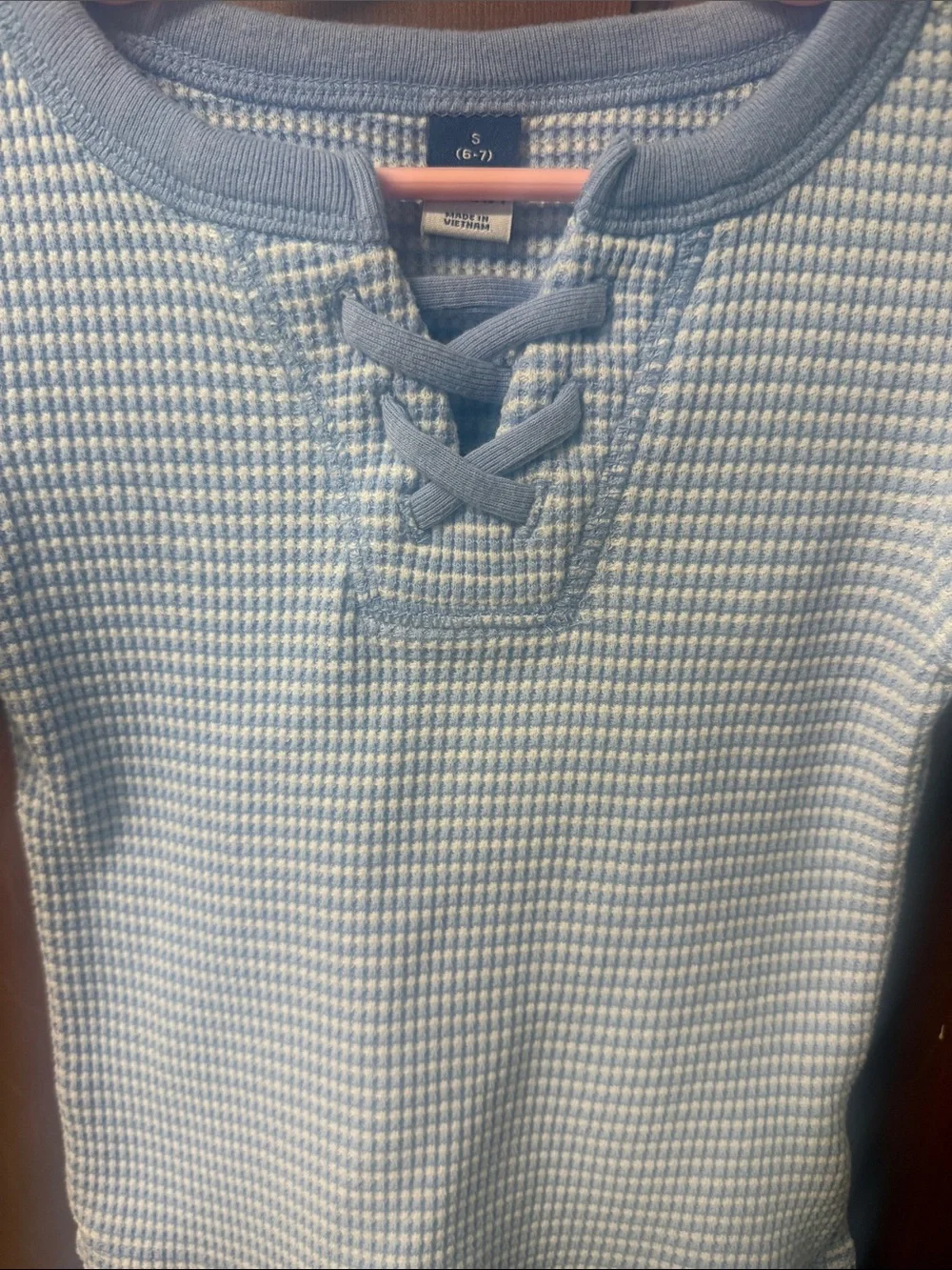Old Navy Light Blue Short Sleeve Lace-Up Knit Tee